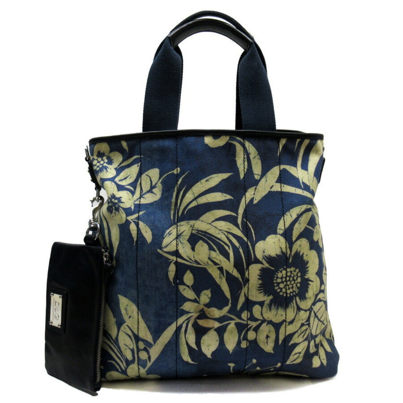 DOLCE & GABBANA Handbag Tote Bag Navy Ivory Black Canvas Leather