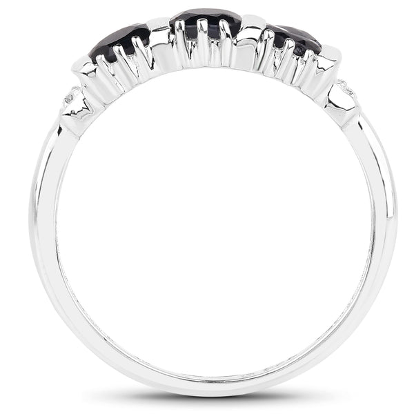1.33 Carat Genuine Black Sapphire and White Topaz .925 Sterling Silver Ring