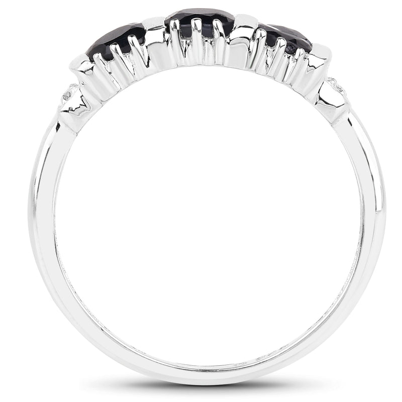 1.33 Carat Genuine Black Sapphire and White Topaz .925 Sterling Silver Ring