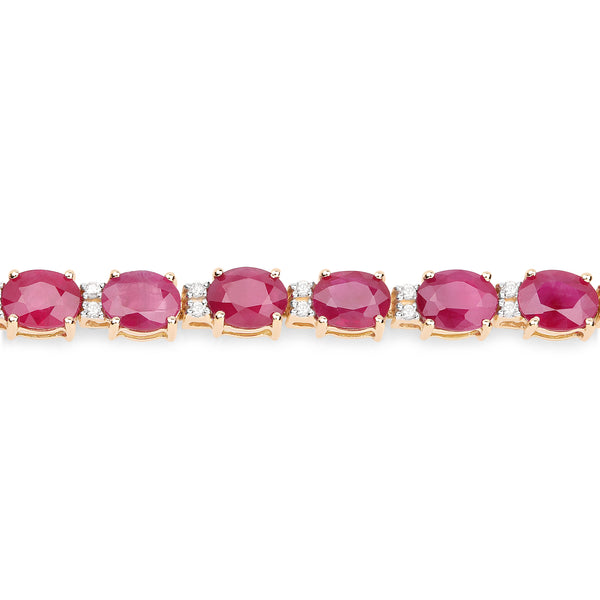 12.43 Carat Genuine Ruby and White Diamond 14K Yellow Gold Bracelet