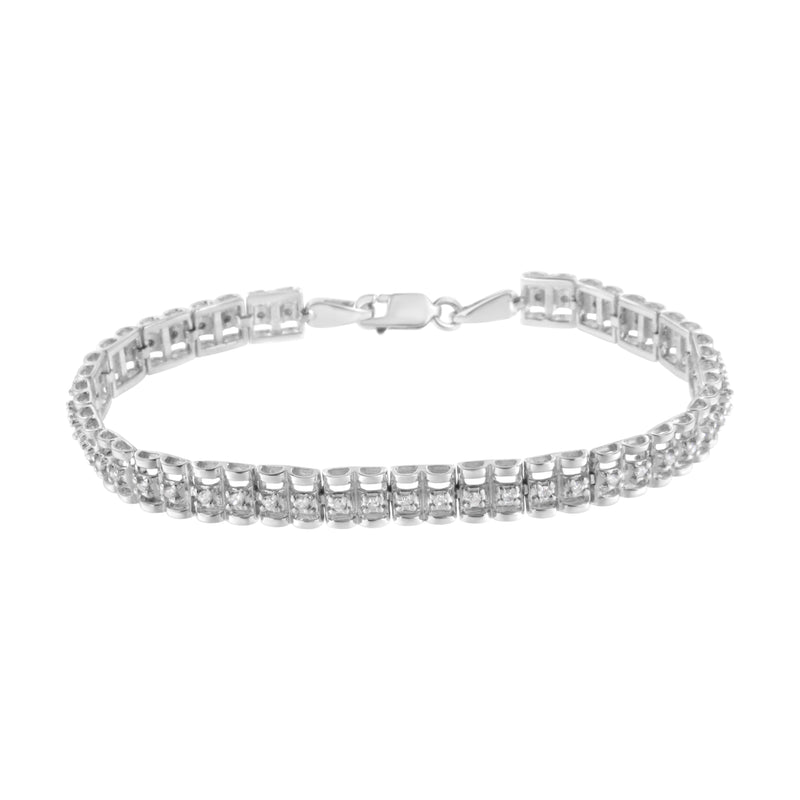 .925 Sterling Silver 1/4 cttw Round-Cut Diamond Double-Link Tennis Bracelet (I-J Clarity, I2-I3 Color) - Size 7"