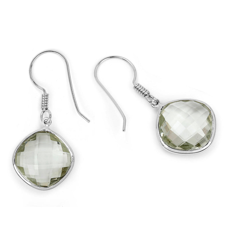 18.10 Carat Genuine Green Amethyst .925 Sterling Silver Earrings