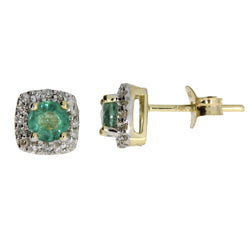 .62ct Emerald Diamond Stud Earrings 14KT Yellow Gold