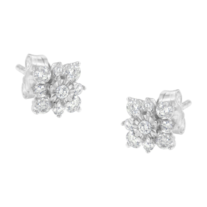 Sterling Silver Diamond Flower Stud Earrings (1/2 cttw, I-J Color, I1-I2 Clarity)