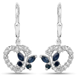 0.55 Carat Genuine Blue Sapphire and White Diamond .925 Sterling Silver Earrings