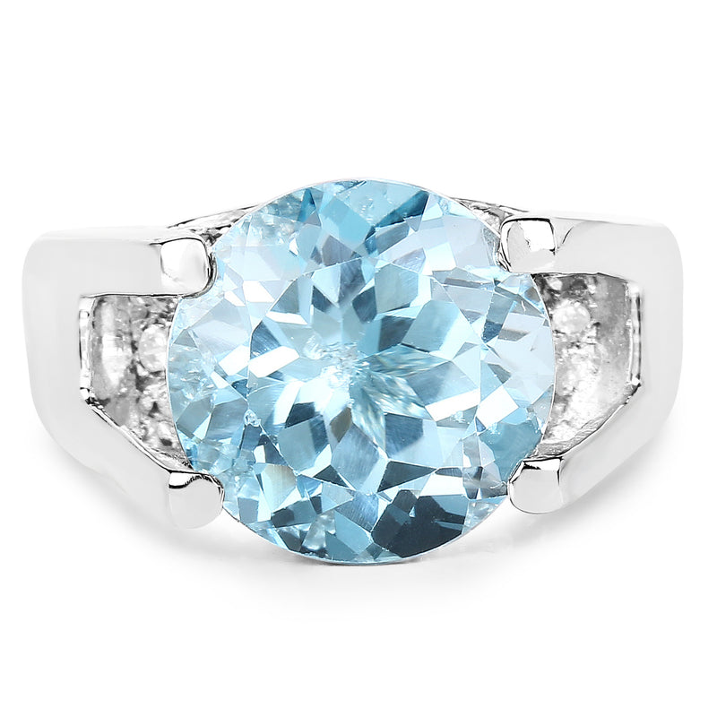 7.21 Carat Genuine Blue Topaz and White Cubic Zirconia .925 Sterling Silver Ring