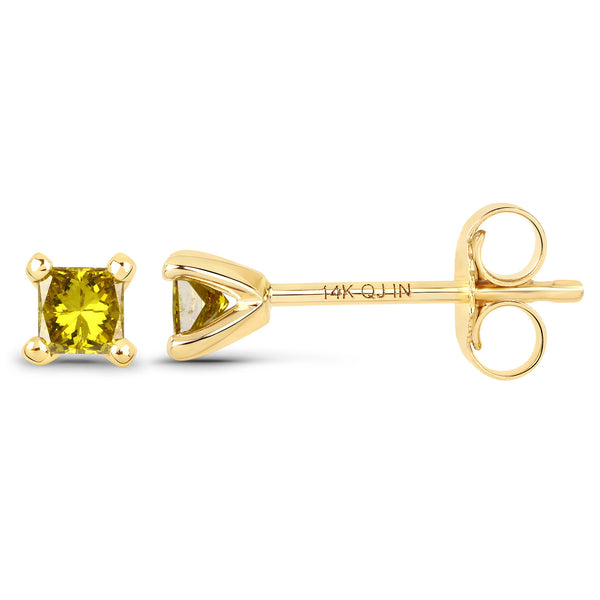 0.25 Carat Genuine Yellow Diamond 14K Yellow Gold Earrings (I1-I2)