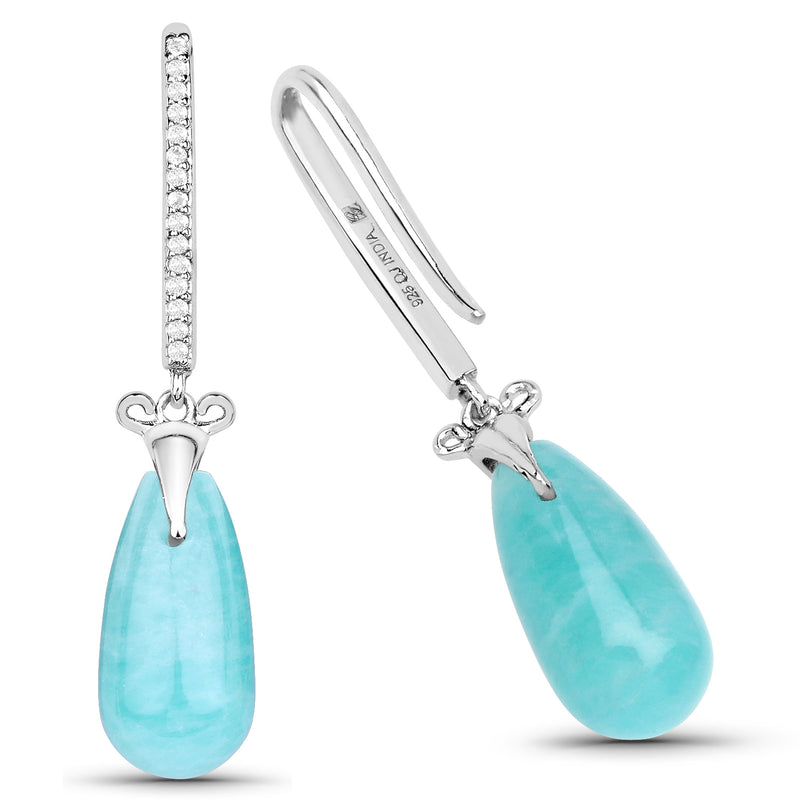 8.99 Carat Genuine Amazonite and White Topaz .925 Sterling Silver Earrings