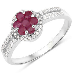 0.60 Carat Genuine Ruby and White Topaz .925 Sterling Silver Ring