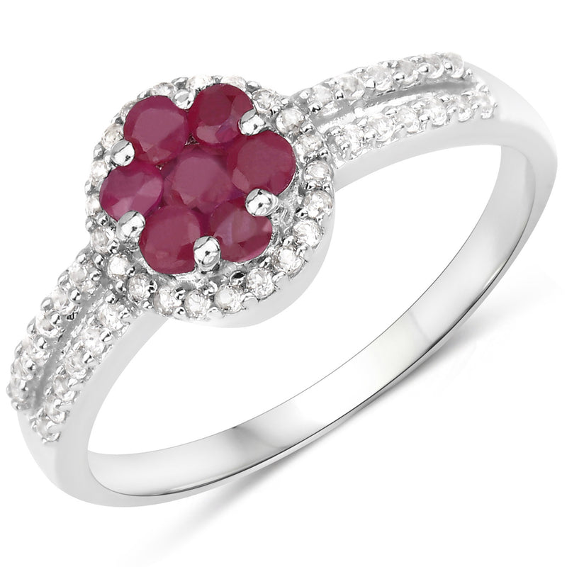 0.60 Carat Genuine Ruby and White Topaz .925 Sterling Silver Ring