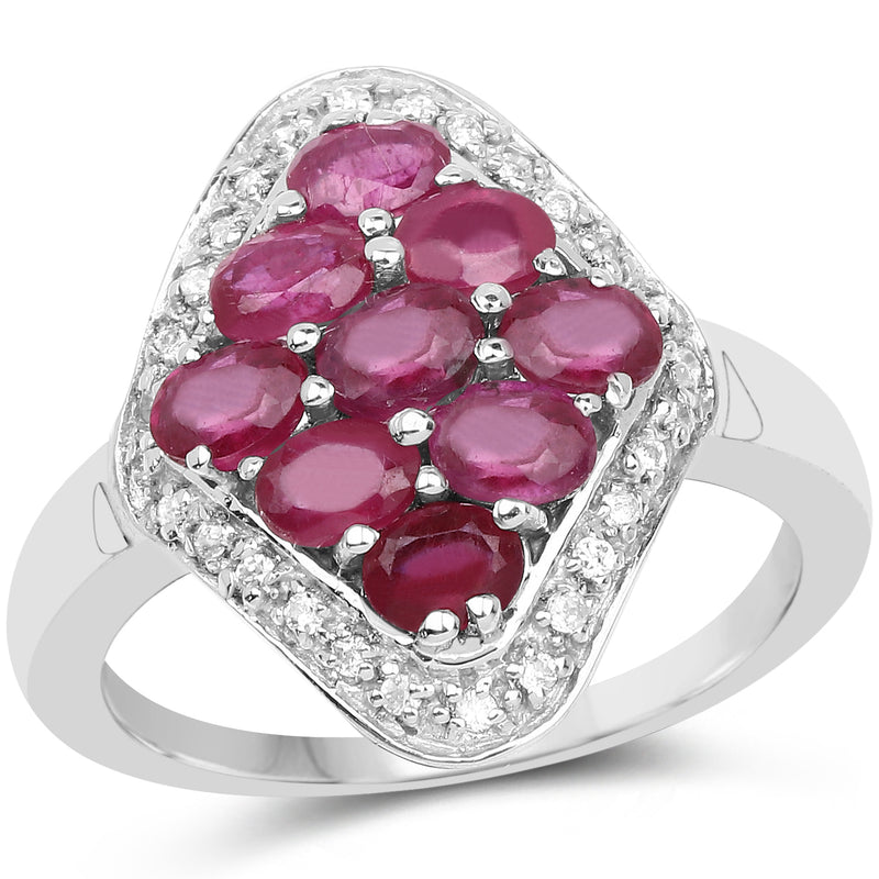 2.12 Carat Genuine Glass Filled Ruby & White Zircon .925 Sterling Silver Ring