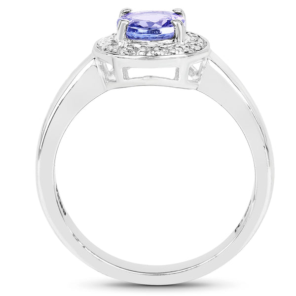 1.05 Carat Genuine Tanzanite and White Topaz .925 Sterling Silver Ring