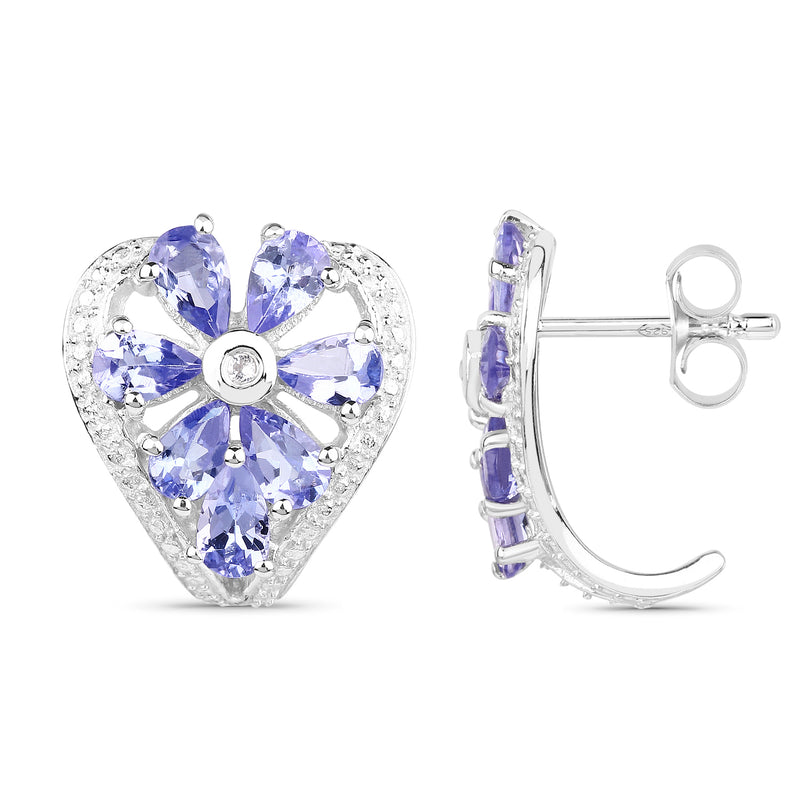 2.97 Carat Genuine Tanzanite & White Topaz .925 Sterling Silver Earrings