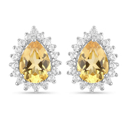 18K White Gold Plated 1.66 Carat Genuine Citrine and White Topaz .925 Sterling Silver Earrings