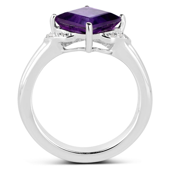 2.55 Carat Genuine Amethyst and White Topaz .925 Sterling Silver Ring