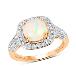 1.13 Carat Genuine Ethiopian Opal and White Diamond 14K Yellow Gold Ring