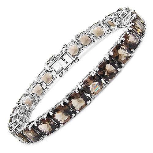 33.60 Carat Genuine Smoky Quartz .925 Sterling Silver Bracelet