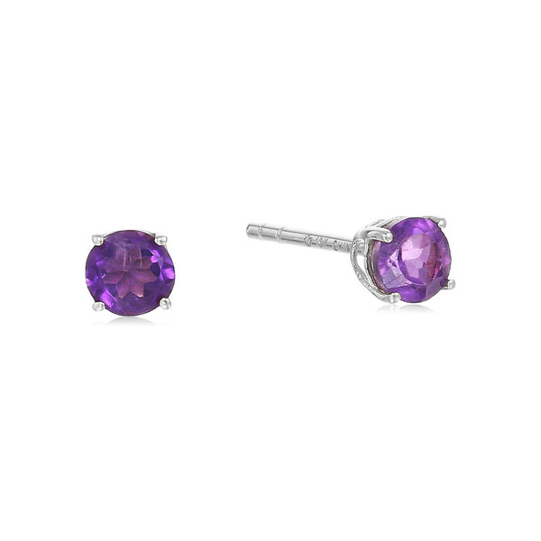 925 Sterling Silver Women  Stud Earring Brazilian Amethyst Round