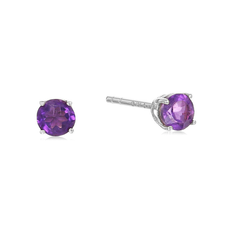 925 Sterling Silver Women  Small Stud Earring African Amethyst Round