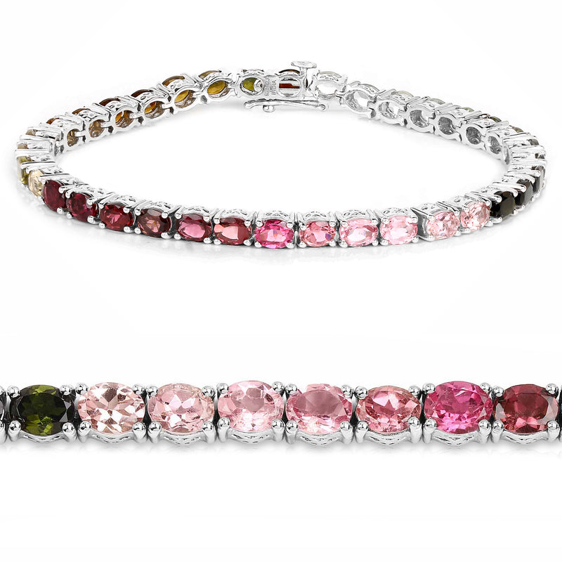 11.16 Carat Genuine Pink Tourmaline, Green Tourmaline and Brown Tourmaline .925 Sterling Silver Bracelet