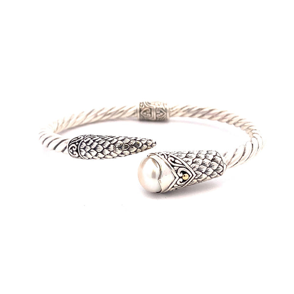 Genuine FW Pearl Bangle Bracelet Sterling Silver