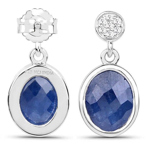 6.24 Carat Genuine Blue Sapphire and White Topaz .925 Sterling Silver Earrings