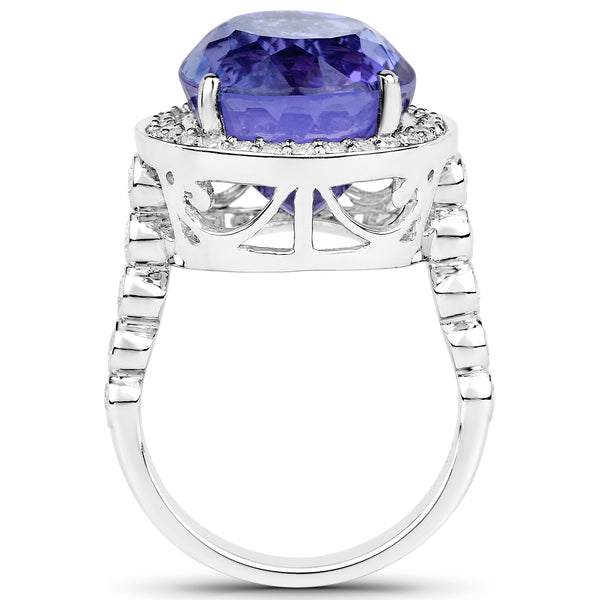 18.50 Carat Genuine Tanzanite and White Diamond 18K White Gold Ring