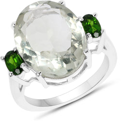 8.34 Carat Genuine Green Amethyst and Chrome Diopside .925 Sterling Silver Ring