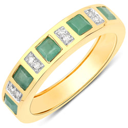 0.82 Carat Genuine Emerald and White Diamond .925 Sterling Silver Ring