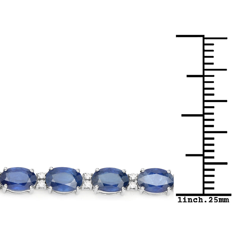 13.50 Carat Genuine Blue Sapphire and White Diamond 14K White Gold Bracelet