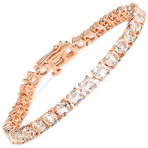 14K Rose Gold Plated 9.18 Carat Genuine Morganite .925 Sterling Silver Bracelet