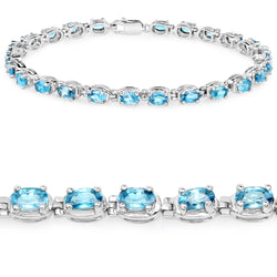 7.92 Carat Genuine Blue Zircon .925 Sterling Silver Bracelet