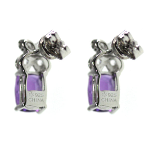 925 Sterling Silver Women  Stud Earring African Amethyst Cushion