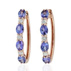 Tanzanite Huggie Earrings 18k Rose Gold Diamond Handmade Jewelry