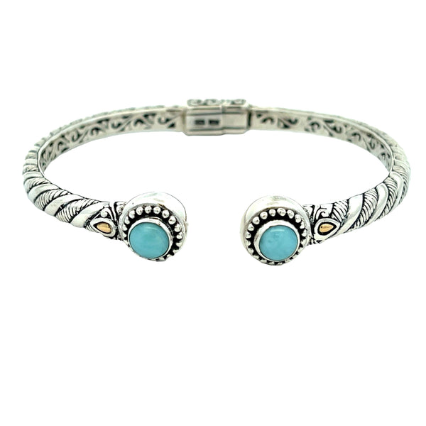 Genuine Larimar Cuff Bracelet Sterling Silver 18KT Gold