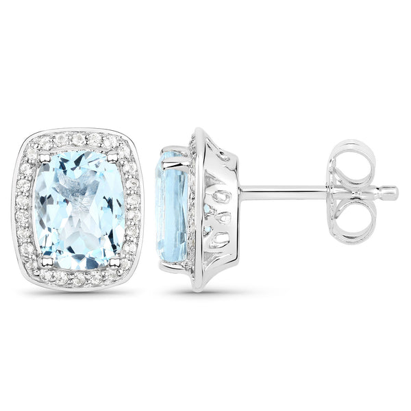 3.23 Carat Genuine Blue Topaz and White Topaz .925 Sterling Silver Earrings