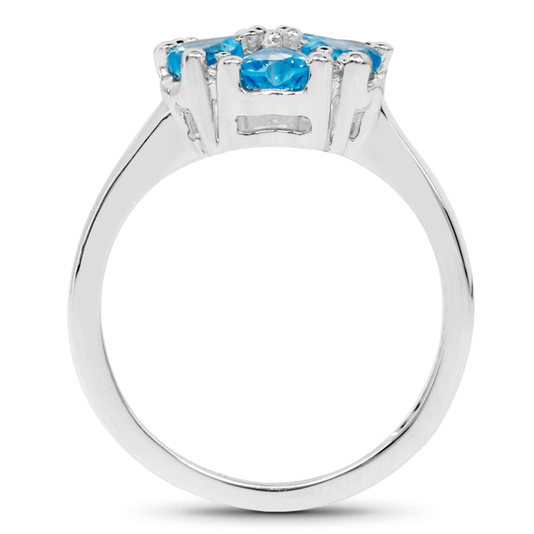 1.45 Carat Genuine Swiss Blue Topaz & White Topaz .925 Sterling Silver Ring