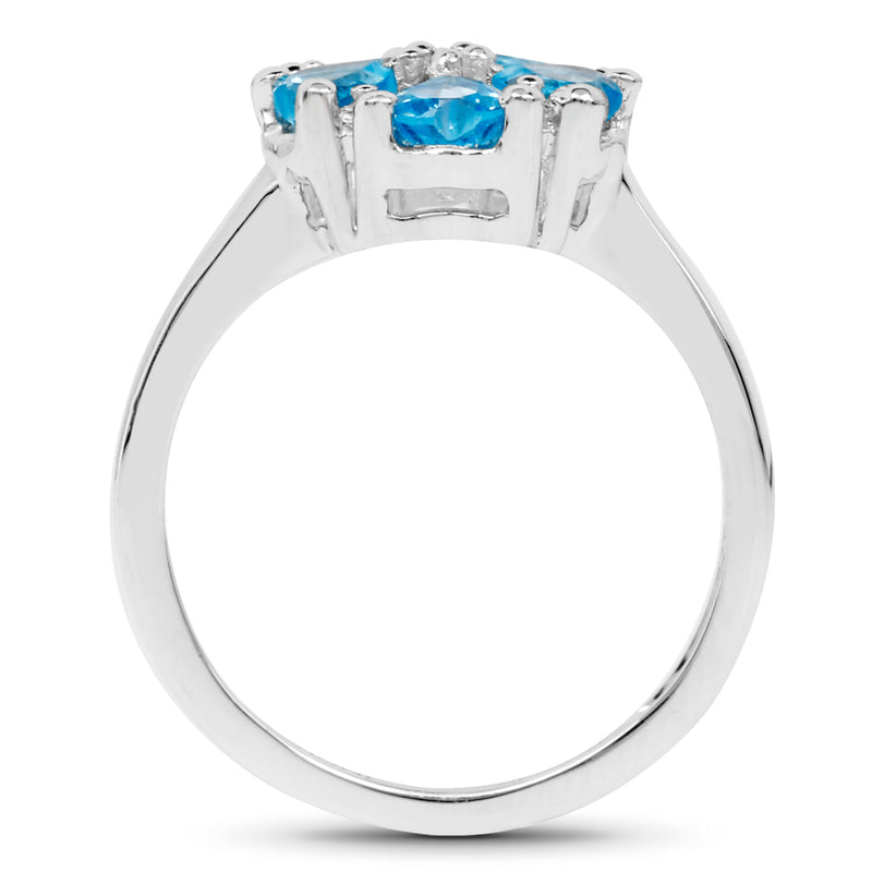 1.45 Carat Genuine Swiss Blue Topaz & White Topaz .925 Sterling Silver Ring
