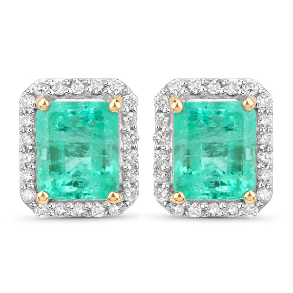 1.65 Carat Genuine Colombian Emerald and White Diamond 14K Yellow Gold Earrings