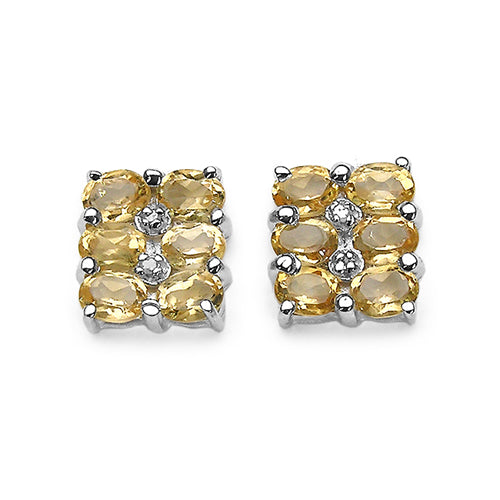 1.94 Carat Genuine Citrine & White Diamond .925 Sterling Silver Earrings