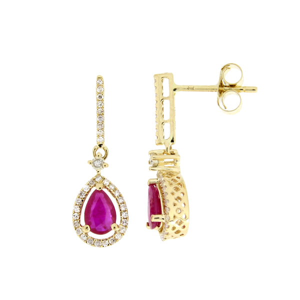 1.20ct Ruby Diamond Dangle Earrings 14KT Yellow Gold