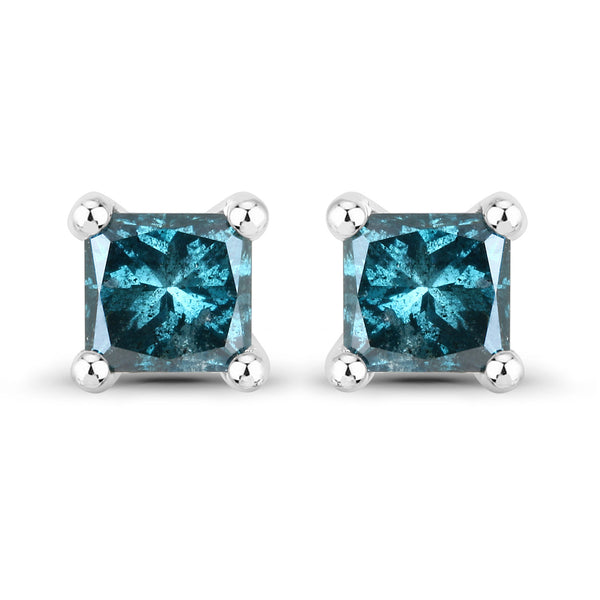 0.25 Carat Genuine Blue Diamond 14K White Gold Earrings (I1-I2)