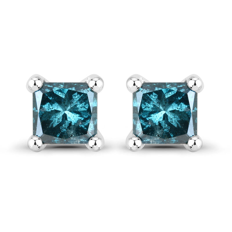 0.25 Carat Genuine Blue Diamond 14K White Gold Earrings (I1-I2)