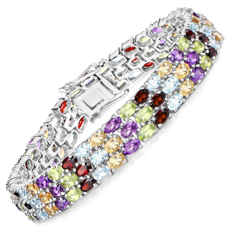 23.74 Carat Genuine Multi Stones .925 Sterling Silver Bracelet