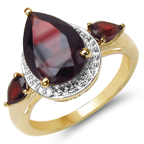 14K Yellow Gold Plated 3.50 Carat Genuine Garnet .925 Sterling Silver Ring