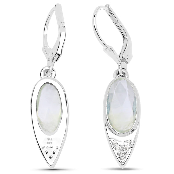 4.78 Carat Genuine Prehnite and White Topaz .925 Sterling Silver Earrings