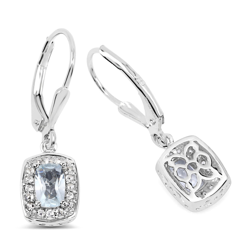 1.49 Carat Genuine Blue Topaz and White Topaz .925 Sterling Silver Earrings