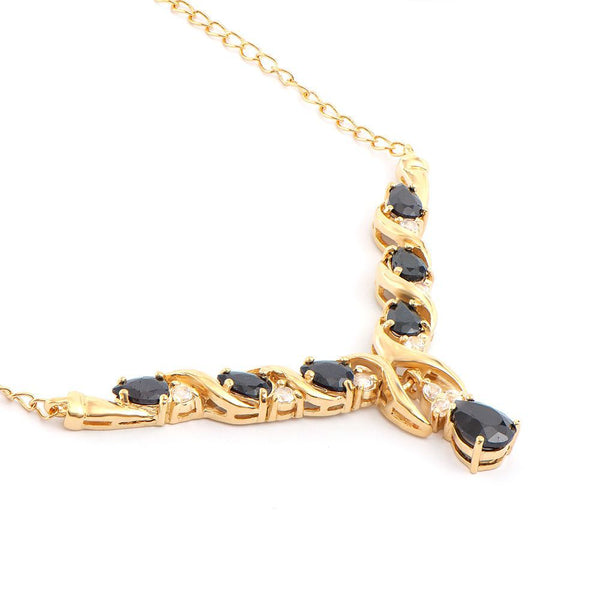 5.00 TW CTS BLACK SAPPHIRE  & WHITE TOPAZ 18K GOLD PLATED DESIGNER NECKLACE SIZE 19 INCHES