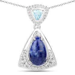 2.34 Carat Genuine Blue Aventurine, Blue Topaz and White Topaz .925 Sterling Silver Pendant