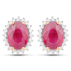 2.85 Carat Genuine Ruby and White Diamond 14K Yellow Gold Earrings